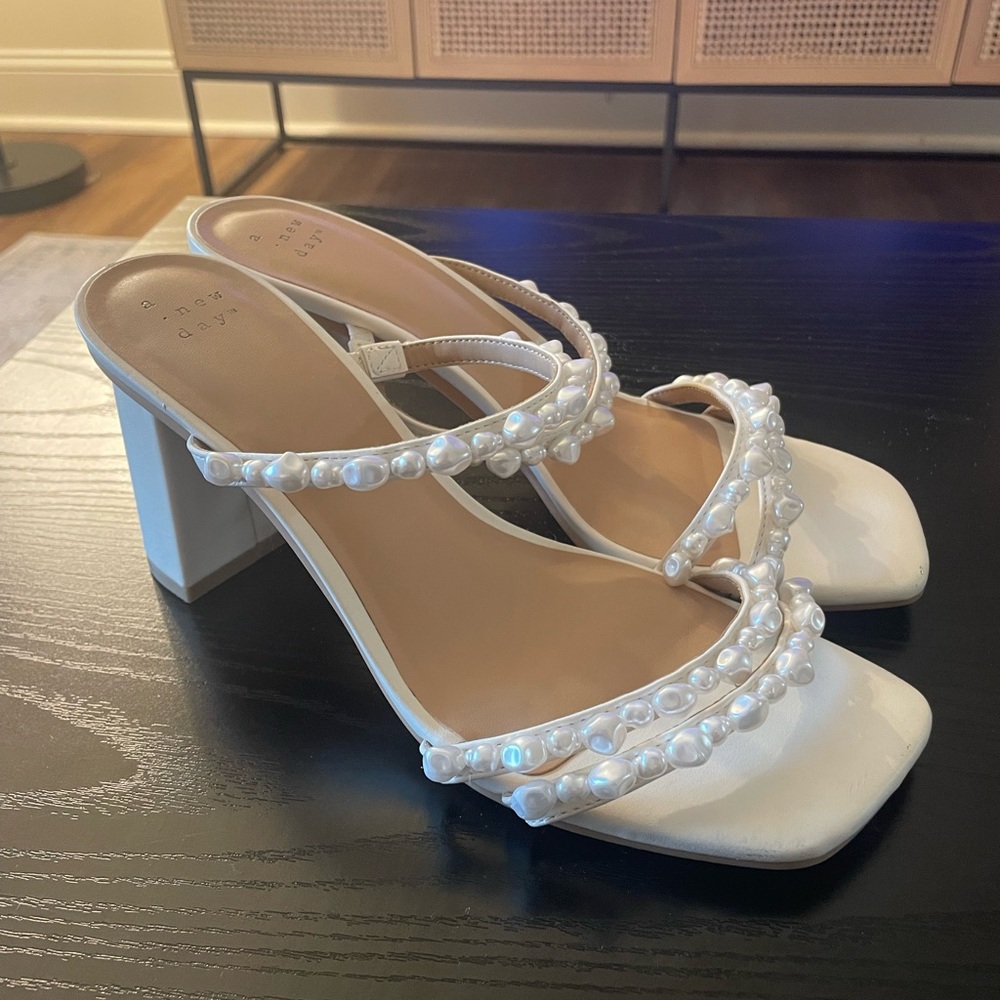 White Pearl Embellished Heels